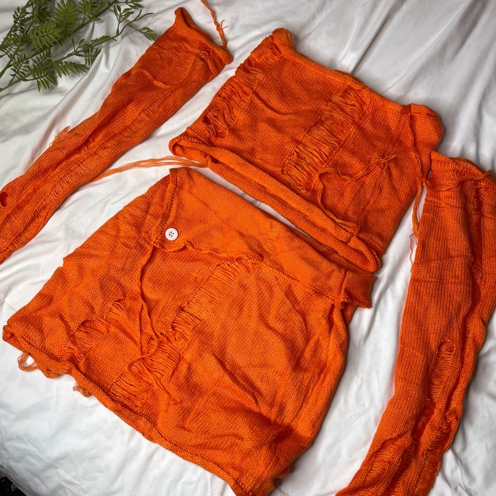 Crochet Skirt Set - Orange (size small) Fashion Nova 🧡
